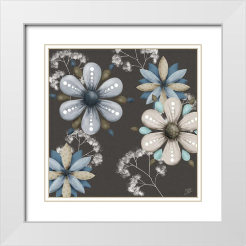 Blue Floral on Sepia I White Modern Wood Framed Art Print with Double Matting by Reynolds, Jade