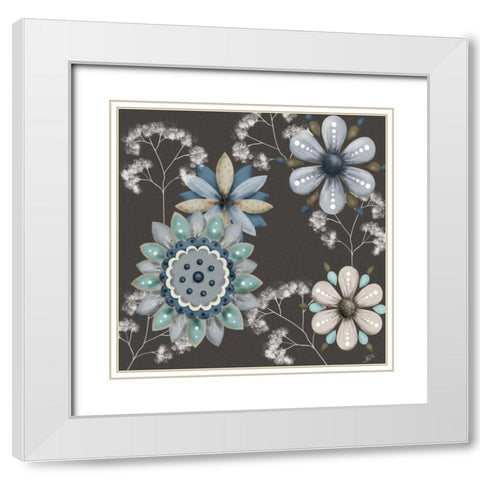 Blue Floral on Sepia II White Modern Wood Framed Art Print with Double Matting by Reynolds, Jade