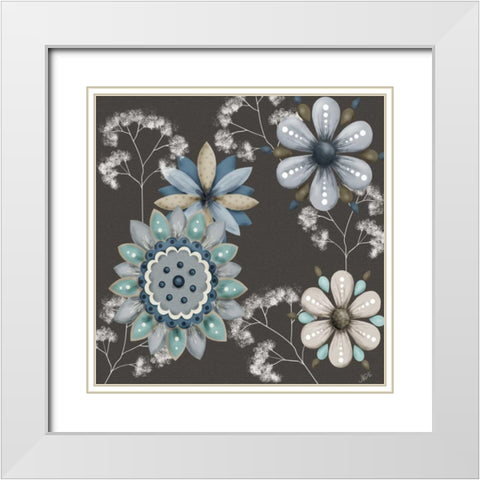 Blue Floral on Sepia II White Modern Wood Framed Art Print with Double Matting by Reynolds, Jade