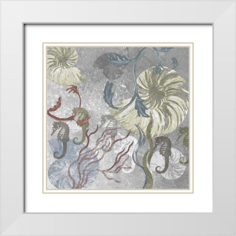 Seahorse Collage II White Modern Wood Framed Art Print with Double Matting by James, Andrea