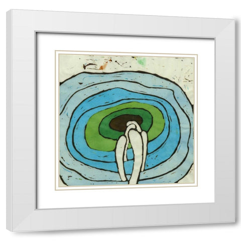Aqua Batik Botanical I White Modern Wood Framed Art Print with Double Matting by Davis, Andrea
