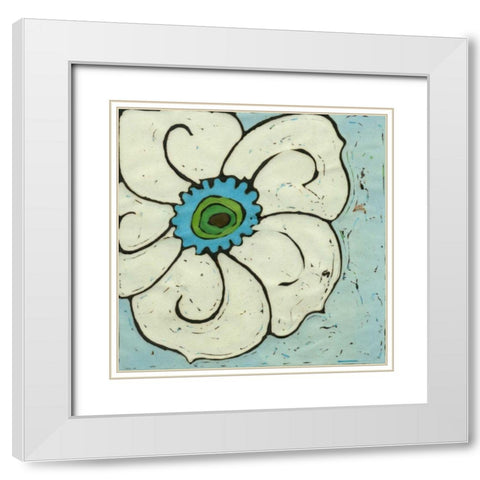Aqua Batik Botanical II White Modern Wood Framed Art Print with Double Matting by Davis, Andrea