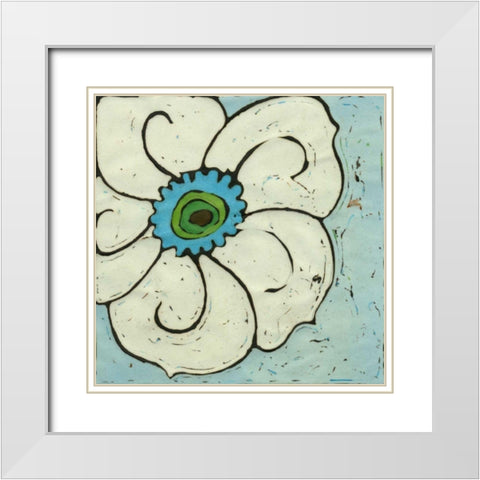 Aqua Batik Botanical II White Modern Wood Framed Art Print with Double Matting by Davis, Andrea
