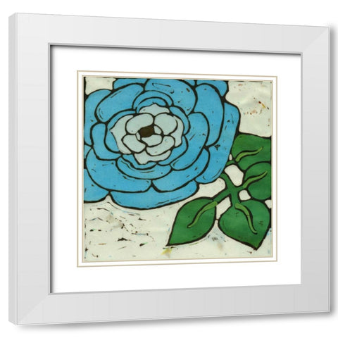 Aqau Batik Botanical III White Modern Wood Framed Art Print with Double Matting by Davis, Andrea