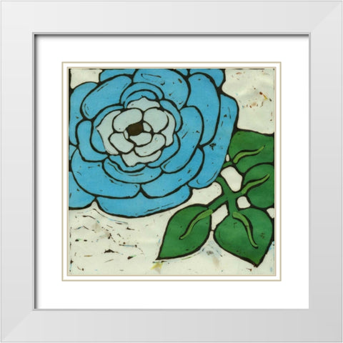 Aqau Batik Botanical III White Modern Wood Framed Art Print with Double Matting by Davis, Andrea