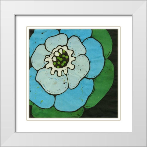 Aqua Batik Botanical V White Modern Wood Framed Art Print with Double Matting by Davis, Andrea