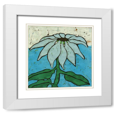 Aqua Batik Botanical VI White Modern Wood Framed Art Print with Double Matting by Davis, Andrea