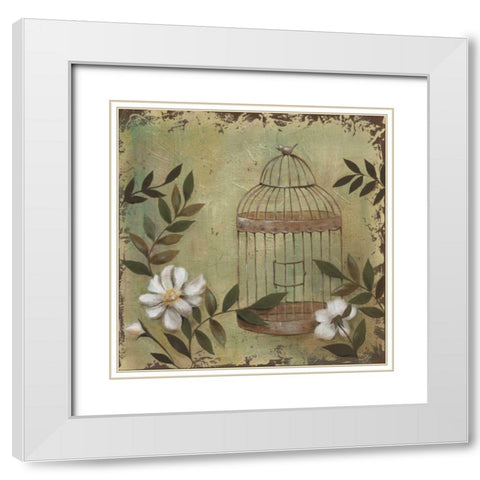 Decorative Bird Cage I White Modern Wood Framed Art Print with Double Matting by Reynolds, Jade