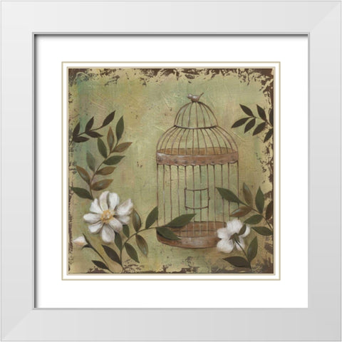 Decorative Bird Cage I White Modern Wood Framed Art Print with Double Matting by Reynolds, Jade