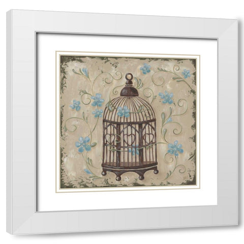 Decorative Bird Cage II White Modern Wood Framed Art Print with Double Matting by Reynolds, Jade