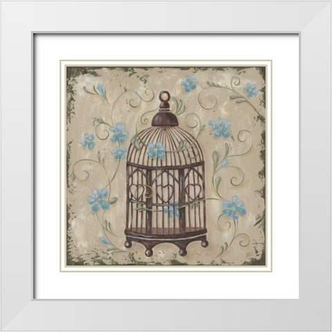 Decorative Bird Cage II White Modern Wood Framed Art Print with Double Matting by Reynolds, Jade