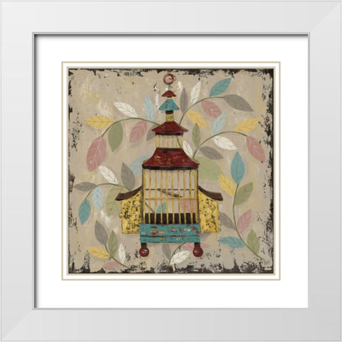 Decorative Bird Cage III White Modern Wood Framed Art Print with Double Matting by Reynolds, Jade