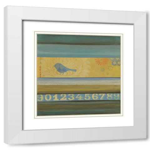 Blue Bird White Modern Wood Framed Art Print with Double Matting by Green-Aldridge, W.