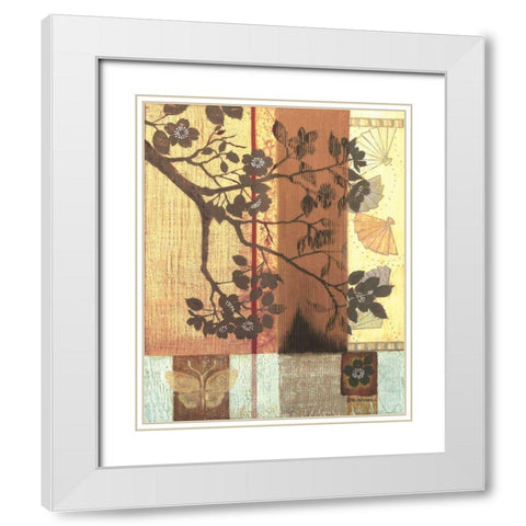 Asian Blossoming Branch White Modern Wood Framed Art Print with Double Matting by Russell, Wendy
