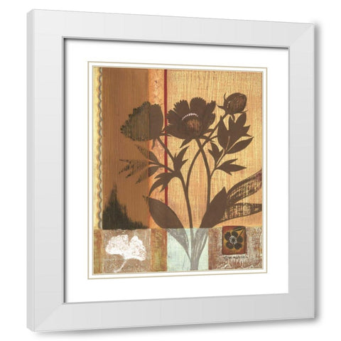 Asian Peonies White Modern Wood Framed Art Print with Double Matting by Russell, Wendy
