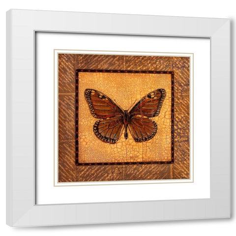 Crackled Butterfly - Monarch White Modern Wood Framed Art Print with Double Matting by Russell, Wendy