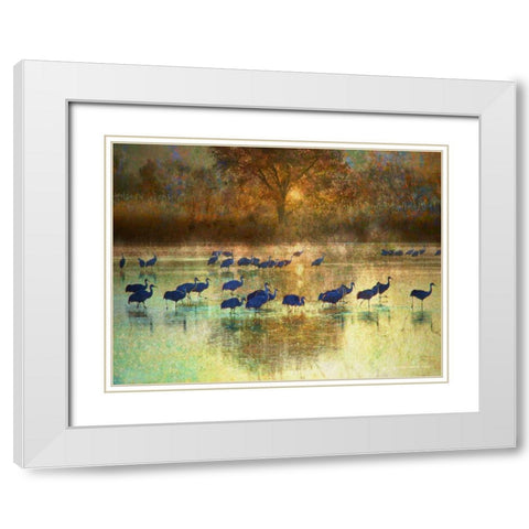 Cranes in Mist II White Modern Wood Framed Art Print with Double Matting by Vest, Chris