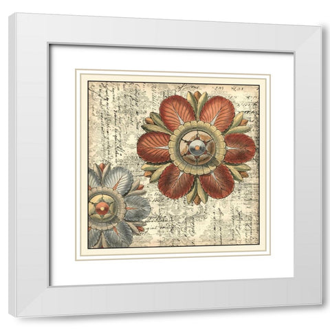 Vintage Rosette II White Modern Wood Framed Art Print with Double Matting by Vision Studio