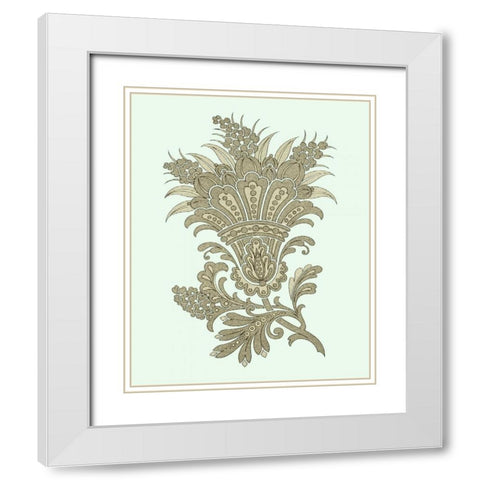 Celadon Floral Motif I White Modern Wood Framed Art Print with Double Matting by Vision Studio