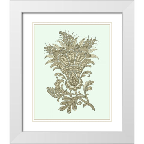 Celadon Floral Motif I White Modern Wood Framed Art Print with Double Matting by Vision Studio