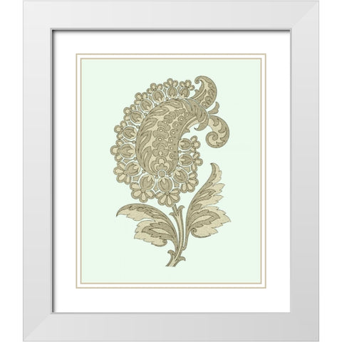 Celadon Floral Motif II White Modern Wood Framed Art Print with Double Matting by Vision Studio