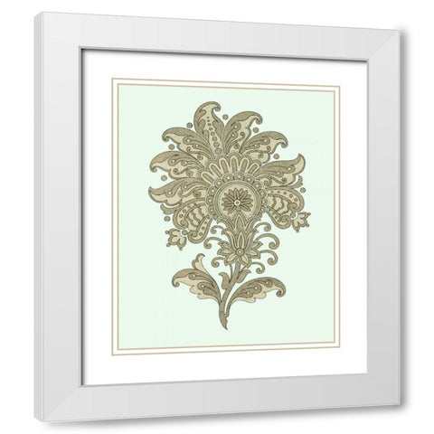 Celadon Floral Motif III White Modern Wood Framed Art Print with Double Matting by Vision Studio