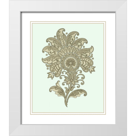 Celadon Floral Motif III White Modern Wood Framed Art Print with Double Matting by Vision Studio