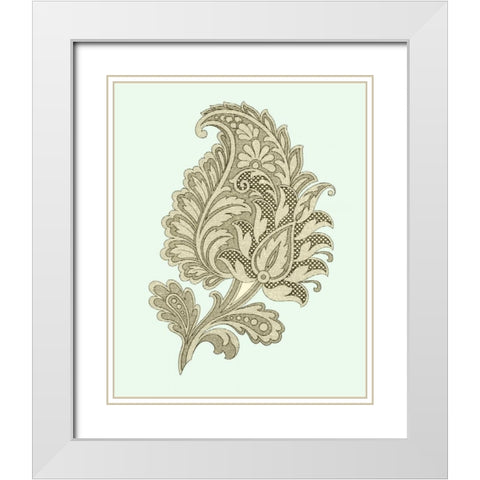 Celadon Floral Motif IV White Modern Wood Framed Art Print with Double Matting by Vision Studio