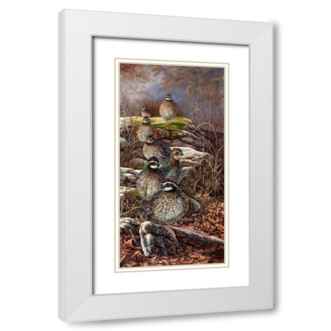 Quail Trail White Modern Wood Framed Art Print with Double Matting by Mock, Carolyn