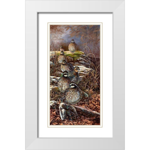 Quail Trail White Modern Wood Framed Art Print with Double Matting by Mock, Carolyn