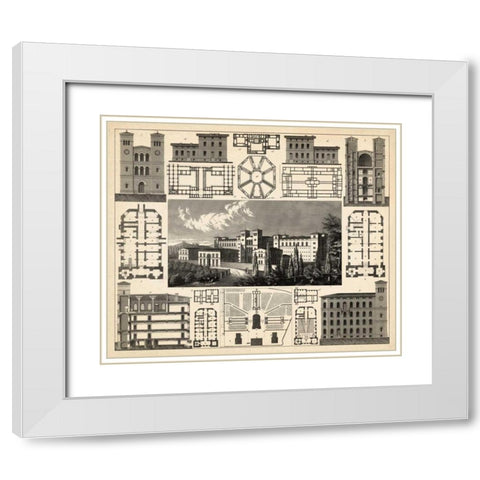 Antique City Plan III White Modern Wood Framed Art Print with Double Matting by Vision Studio