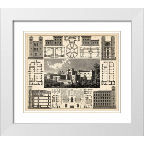 Antique City Plan III White Modern Wood Framed Art Print with Double Matting by Vision Studio