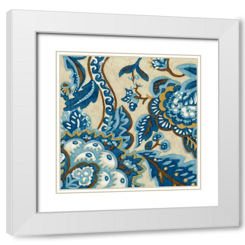Indigo Tapestry II White Modern Wood Framed Art Print with Double Matting by Zarris, Chariklia