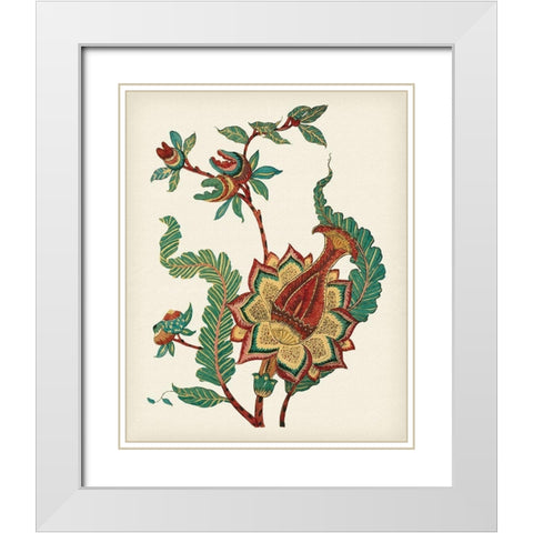 Jacobean Floral I White Modern Wood Framed Art Print with Double Matting by Vision Studio