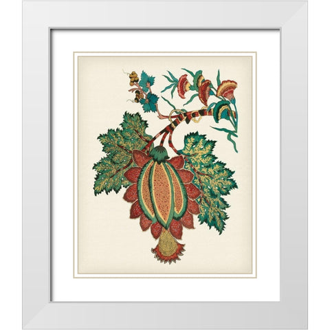 Jacobean Floral II White Modern Wood Framed Art Print with Double Matting by Vision Studio