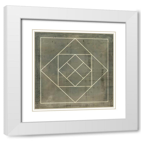 Geometric Blueprint V White Modern Wood Framed Art Print with Double Matting by Vision Studio
