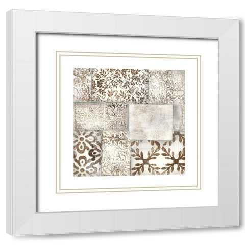 Neutral Patterned Patchwork II White Modern Wood Framed Art Print with Double Matting by Goldberger, Jennifer