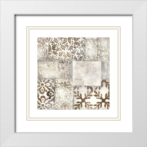 Neutral Patterned Patchwork II White Modern Wood Framed Art Print with Double Matting by Goldberger, Jennifer