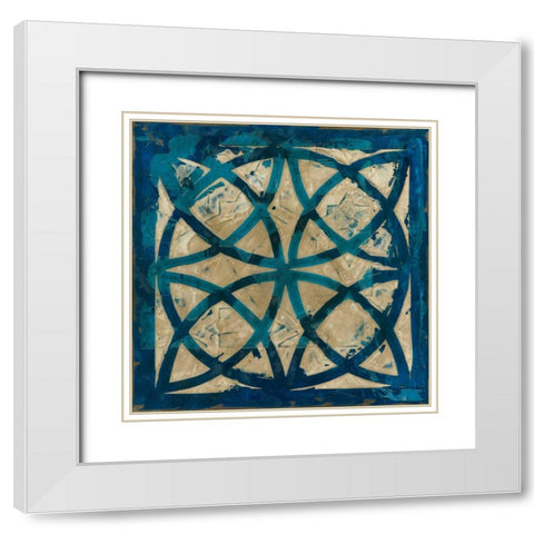 Stained Glass Indigo IV White Modern Wood Framed Art Print with Double Matting by Meagher, Megan