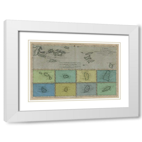 Map of the Greater and Lesser Antilles White Modern Wood Framed Art Print with Double Matting by Vision Studio