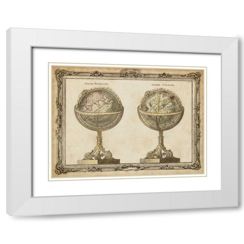 Terrestrial and Celestial Globes White Modern Wood Framed Art Print with Double Matting by Vision Studio
