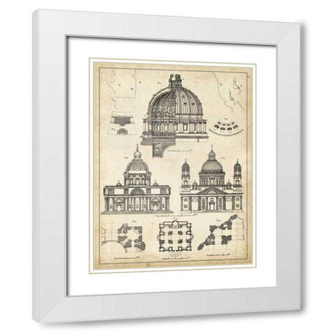 Vintage Architects Plan II White Modern Wood Framed Art Print with Double Matting by Vision Studio