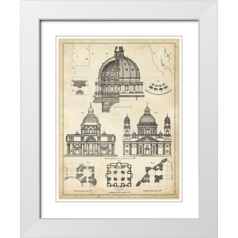 Vintage Architects Plan II White Modern Wood Framed Art Print with Double Matting by Vision Studio