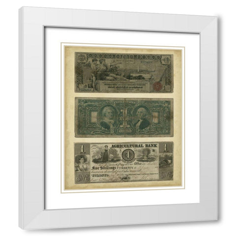Antique Currency V White Modern Wood Framed Art Print with Double Matting by Vision Studio