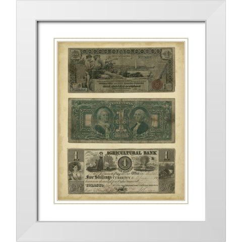 Antique Currency V White Modern Wood Framed Art Print with Double Matting by Vision Studio