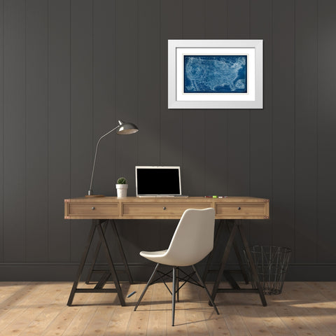 US Map Blueprint White Modern Wood Framed Art Print with Double Matting by Vision Studio