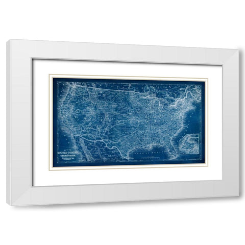 US Map Blueprint White Modern Wood Framed Art Print with Double Matting by Vision Studio