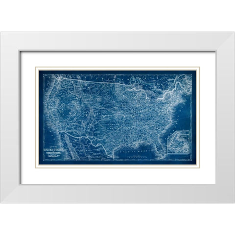 US Map Blueprint White Modern Wood Framed Art Print with Double Matting by Vision Studio