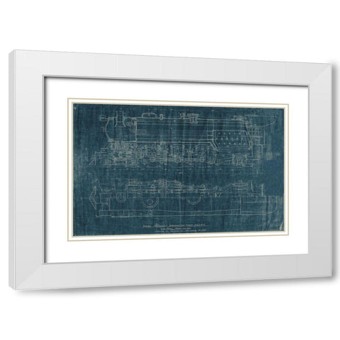Train Blueprint I White Modern Wood Framed Art Print with Double Matting by Vision Studio