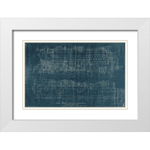 Train Blueprint I White Modern Wood Framed Art Print with Double Matting by Vision Studio